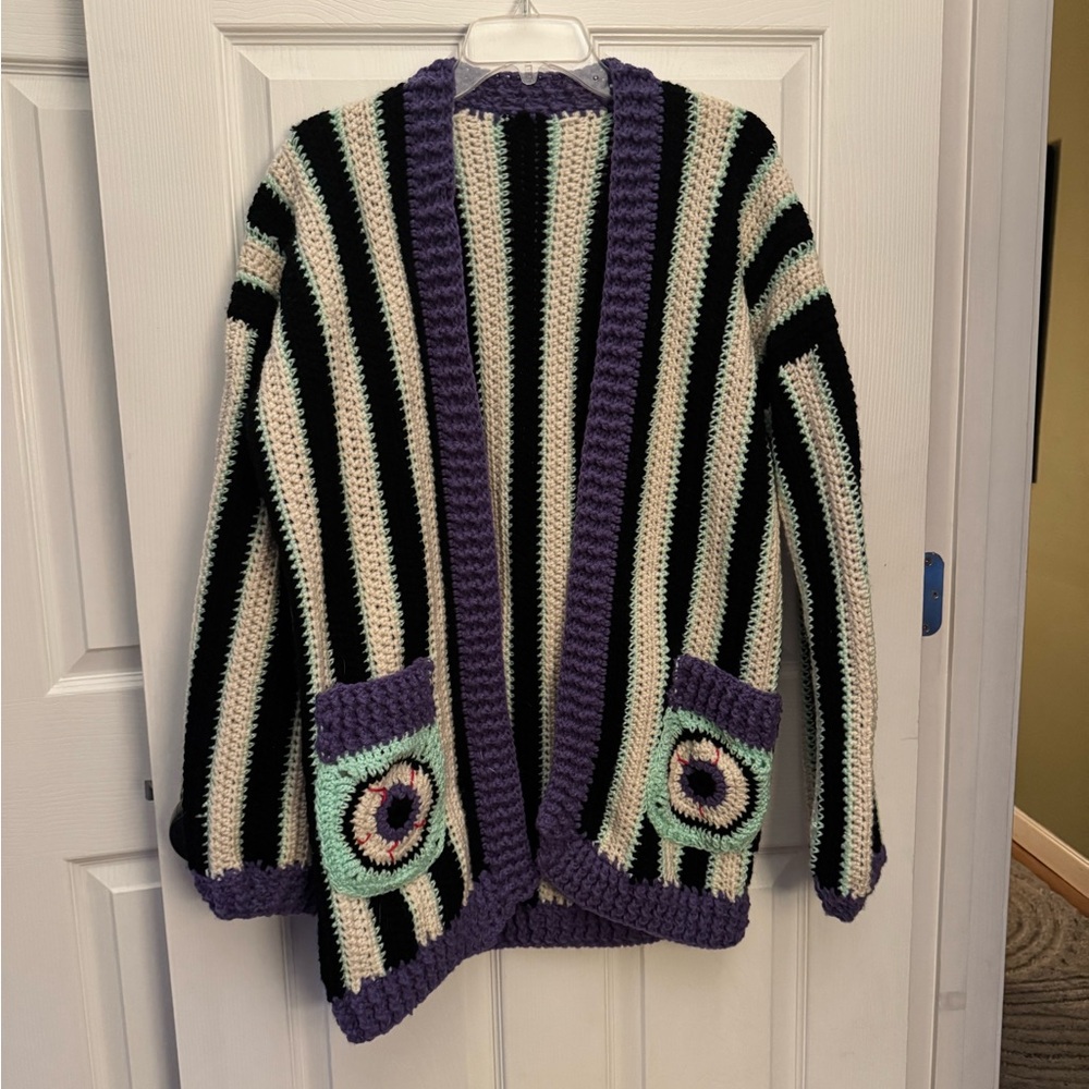 Handmade Crocheted Beetlejuice Inspired Sweater
